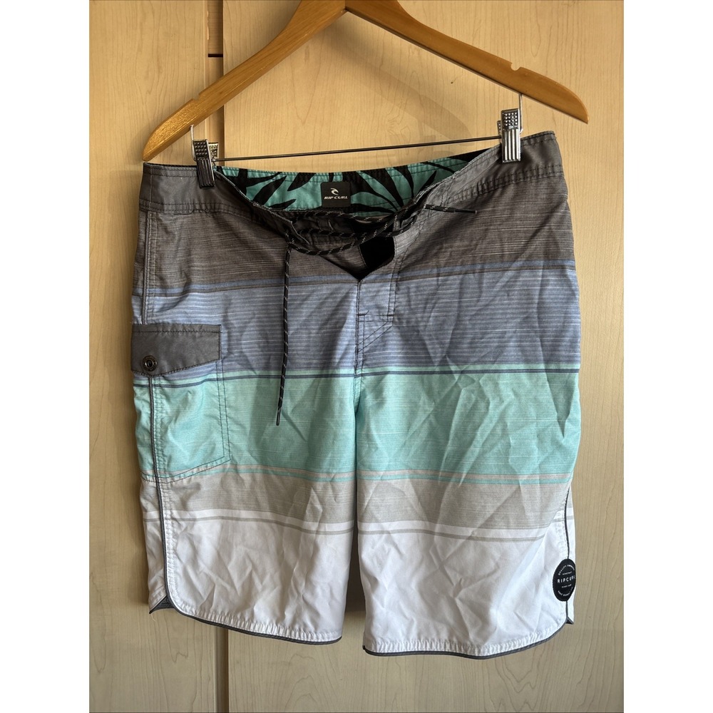 Rip Curl Mens 32 Waist Swim Trunks Board Shorts Surfing Multicolor Stripe Pocket
